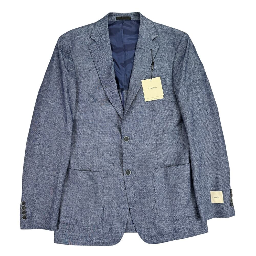 Calvin Klein Mens Mariano Slim Fit Stretch Sport Coat Navy Blue 40L